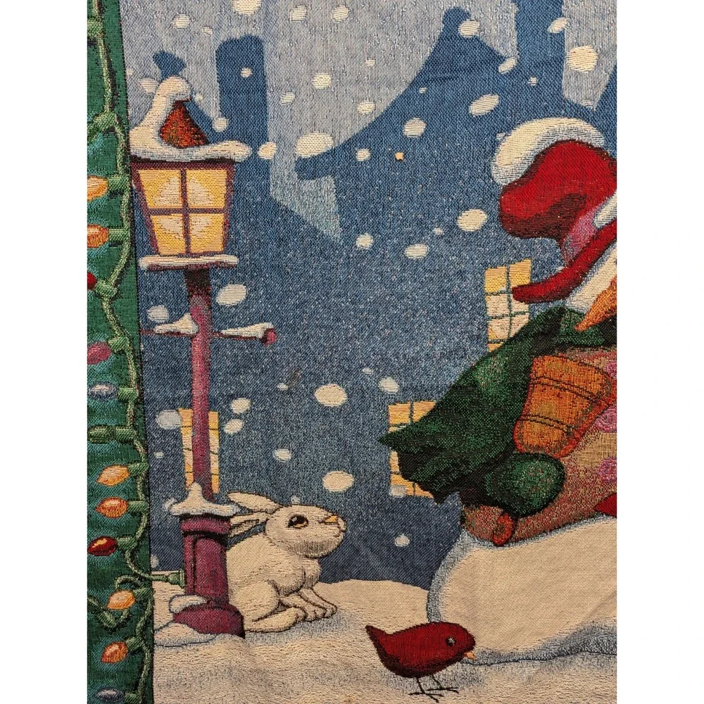 CHRISTMAS Snowman Throw Blanket Tapestry  48x53 Fringe‎ Mohawk Vintage